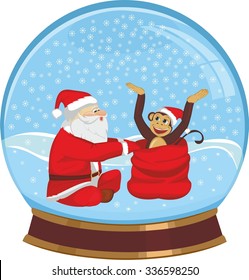 Glass sphere with Santa Claus and monkey