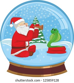 Glass sphere with Santa Claus taming a snake