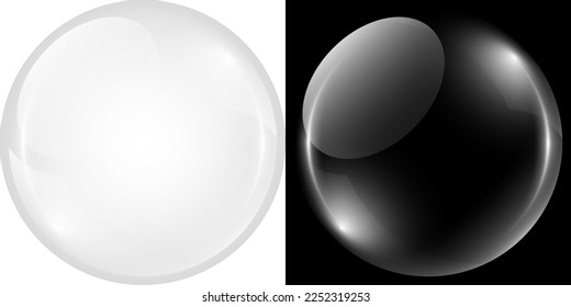 Efecto de burbuja de jabón redondo brillante transparente Ball cristalino translúcido aislado en fondo blanco y negro