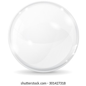 Glass sphere. White transparent glass ball. Vector  isolated on white background