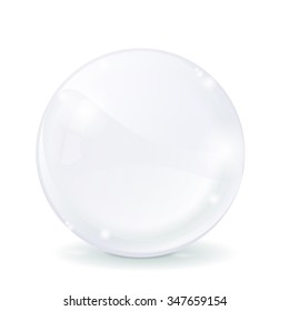Glass sphere. White transparent glass ball. Vector isolated on white background