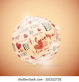 Glass sphere with words of love. Eps 10