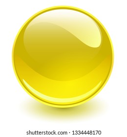 Esfera de vidrio amarilla, bola vectorial brillante.