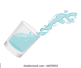 Glass with splash of water. Vector illustration.