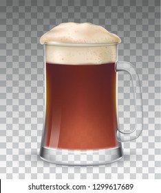 Glass with splashing beer, attractive beer mockup in 3d, template. Glass of black beer not transparent background.