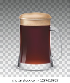 Glass with splashing beer, attractive beer mockup in 3d, template. Glass of black beer not transparent background.