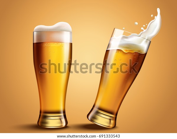 Download Glass Splashing Beer Attractive Beer Mockup Stock Vector Royalty Free 691333543