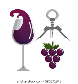 glass splashing wine, grape and take out cork
