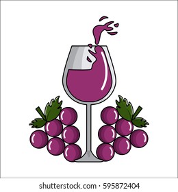 glass splashing wine with grapes icon