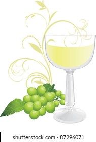 Glass and sprig of green grape. Vector