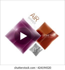 Glass square banner. Modern geometric design with light effects