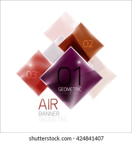 Glass square banner. Modern geometric design with light effects