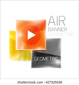 Glass square banner. Modern geometric design with light effects