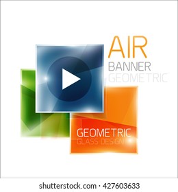 Glass square banner. Modern geometric design with light effects
