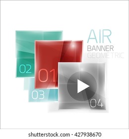 Glass square banner. Modern geometric design with light effects