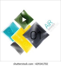Glass square banner. Modern geometric design with light effects
