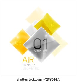 Glass square banner. Modern geometric design with light effects