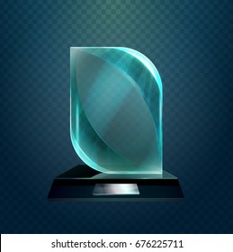 Glass Square Cup With Round Corners Or Transparent Glassware Trophy Award, Prize Or Achievement Glossy Crystal. Championship And Leadership, Sport Sign Or Success Symbol, Winner Ceremony Or Champion