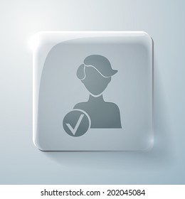 Glass square icon with highlights. add friend icon