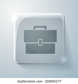 Glass square icon with highlights. briefcase symbol