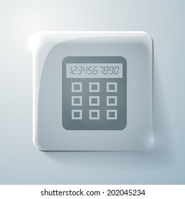 Glass square icon with highlights. calculator. office sign