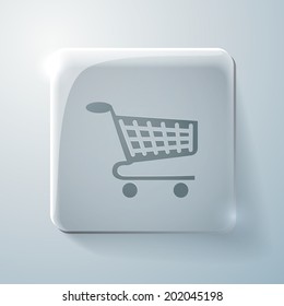 Glass square icon with highlights, cart online store, Internet shop. basket shopping