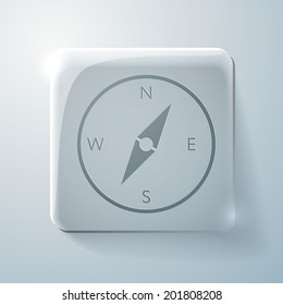 Glass square icon with highlights. compass sign