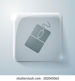Glass square icon with highlights. computer mouse