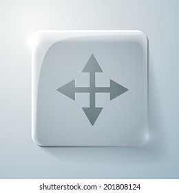 Glass square icon with highlights. move arrows