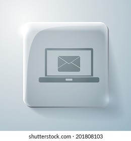 Glass square icon with highlights. notebook with symbol a letter envelope