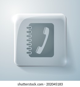 Glass square icon with highlights. phone address book