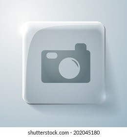 Glass square icon with highlights. photo camera