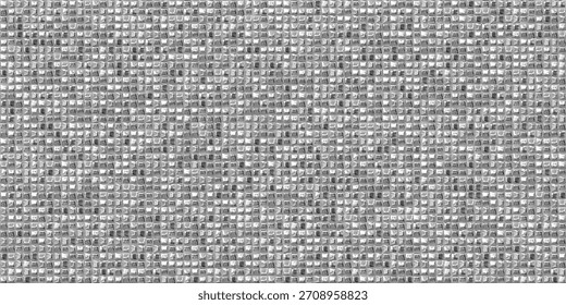 Patrón sin fisuras de azulejos cuadrados de vidrio. Mosaico plateado reflectante con reflejos brillantes y textura biselada suave que crea una rejilla abstracta moderna. Ilustración vectorial superficial transparente.