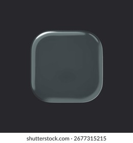 Glass square transparent button on dark background. 3d vector realistic ui icon.