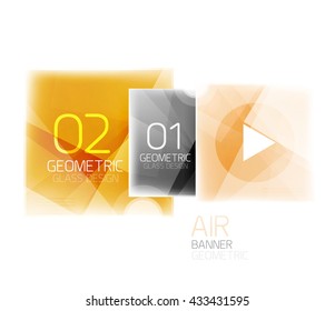 Glass square web box, infographics banner. Business air light glossy design template with buttons and option text