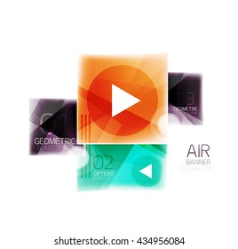 Glass square web box, infographics banner. Business air light glossy design template with buttons and option text