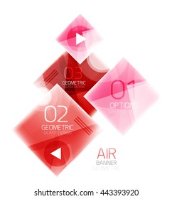 Glass square web box, infographics banner. Business air light glossy design template with buttons and option text