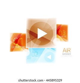 Glass square web box, infographics banner. Business air light glossy design template with buttons and option text