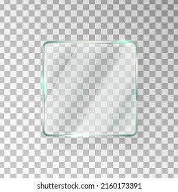 Glass Square Window Texture. Gloss Screen Effect. Plastic Plate Mockup. Mirror Panel. Digital Frame. Clear Button. Glossy Tag And Badge. Shiny Framework. Light Rectangle Banner. Vector Illustration.