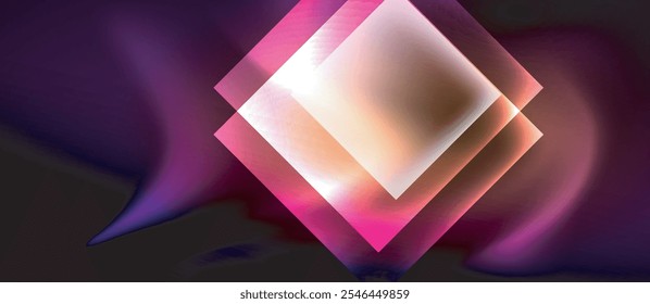 Glass squares with neon shiny light abstract background