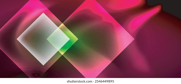 Quadrados de vidro com fundo abstrato de luz brilhante néon