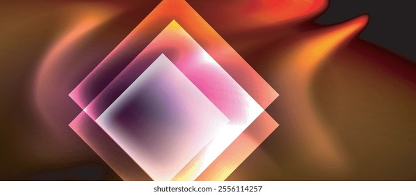 Glass squares with neon shiny light abstract background