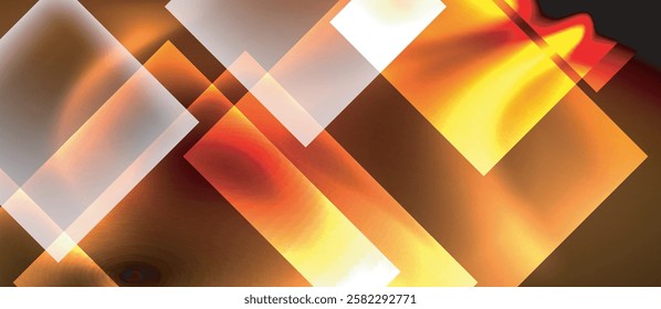 Glass squares with neon shiny light abstract background