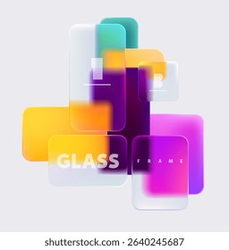 Glass squares and rectangles on white background. Frame design of 3D geometric shape for your poster, cover and flyer.