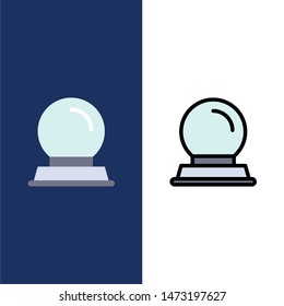 Glass Stand, Decoration, Magic Ball  Icons. Flat and Line Filled Icon Set Vector Blue Background