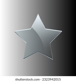 Ilustración vectorial de estrella de vidrio. 3D realistas en blanco claro estrella de cinco puntos de premio, premio de trofeo transparente y decoración de placa de cristal para ganador, botón de clasificación de cristal para clasificación de material brillante.