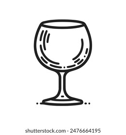 A glass with a stem is drawn in black. The glass is half full and has a smiley face on it
