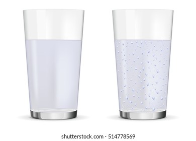 Glass of still and sparkling water. Vector illustration isolated on white background