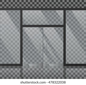 Glass store facade vector illustration. Transparent front for office or boutique, clear showcase facade window