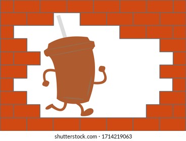 A glass with a straw of a coffee drink. The drinks. Coffee. Cappuccino. Espresso. Late. Run. Place for text. Template for the text. Poster. Promotional event. Billboard. Sign of a coffee shop.